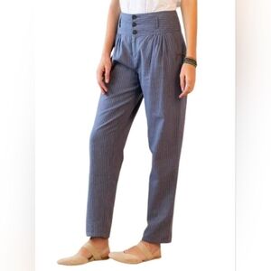 Sundance Amelia Trouser Linen Blend Blue Pleated Tapered Striped Pants Womens 14